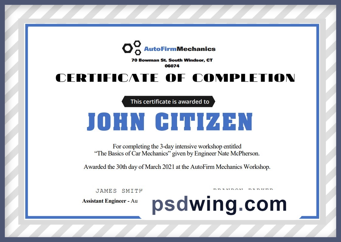 USA Car Workshop Experience Certificate (Word & PDF)